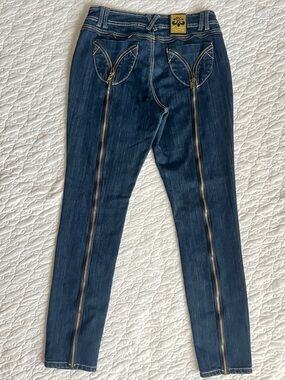 Vintage House of Dereon Beyonce Full Back Leg Zipper Skinny Jeans Dark Wash 14W